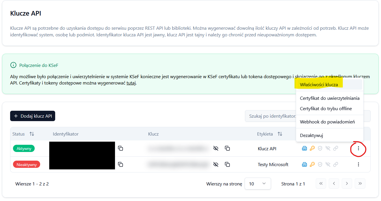 ksef token certyfikat klucze api